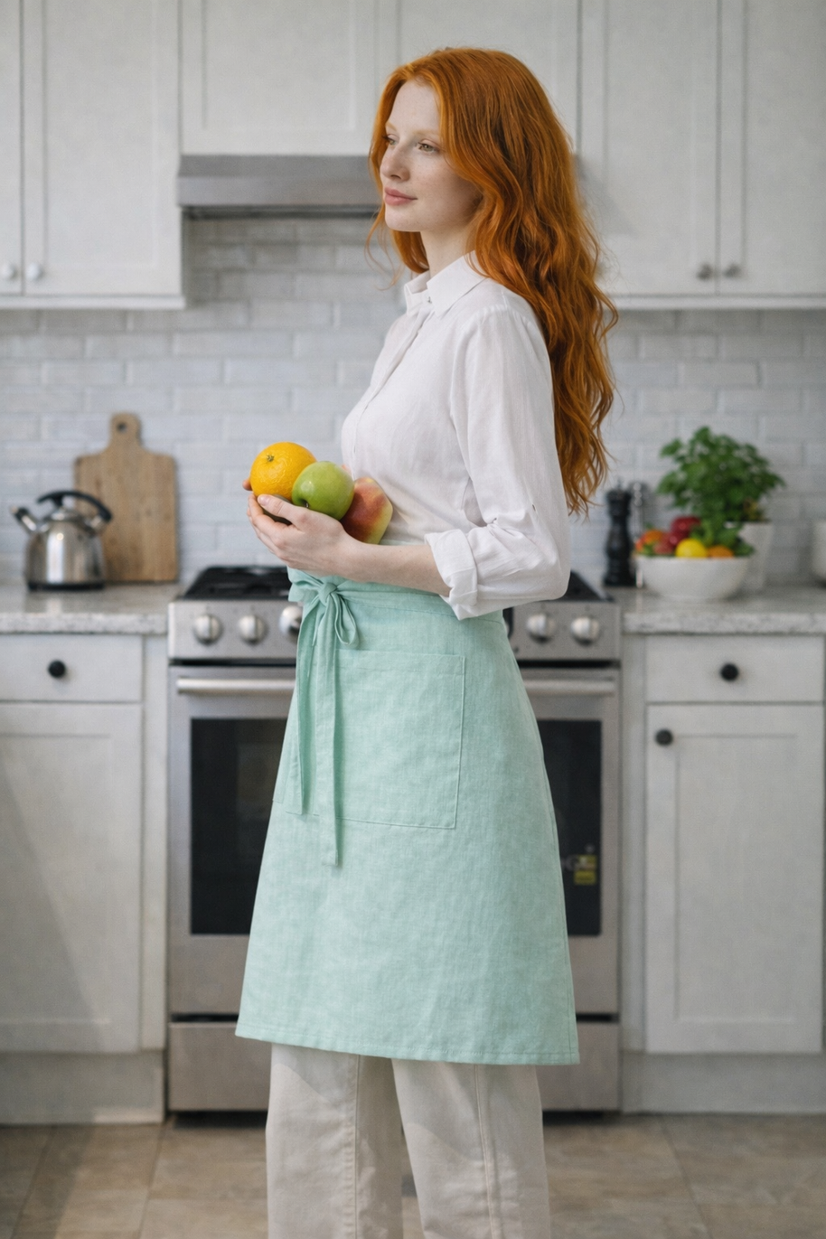 Delantal de lino natural – Delantal de cocina ligero y elegante