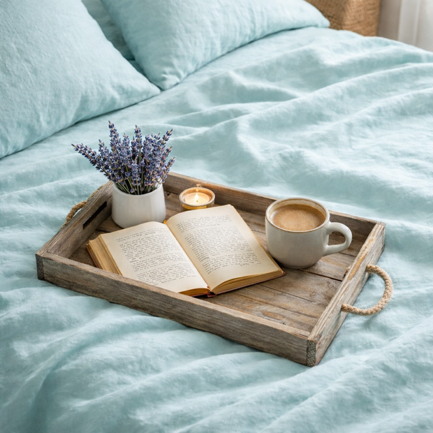 Mėtų spalvos lininės patalynės komplektas – natūralus, kvėpuojantis ir elegantiškas