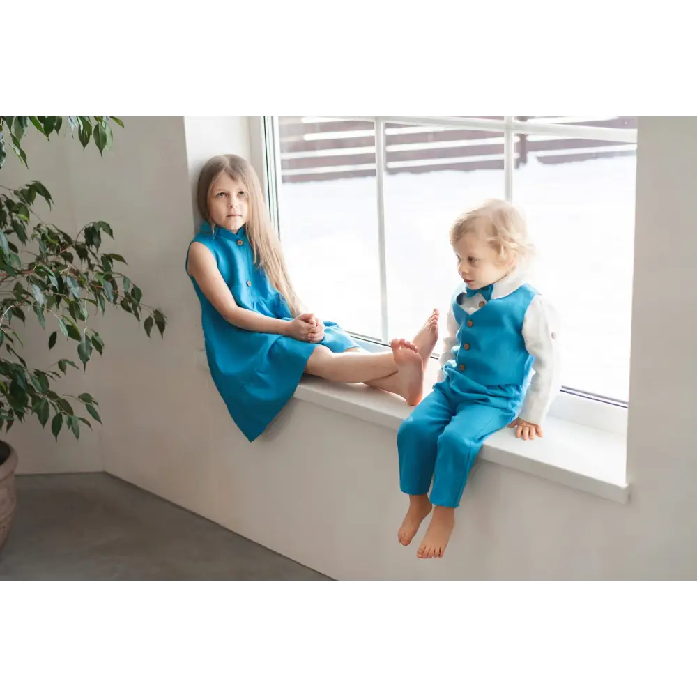 Baby Boys Linen Christening Outfit - Bright Blue - CHRISTENING TIME