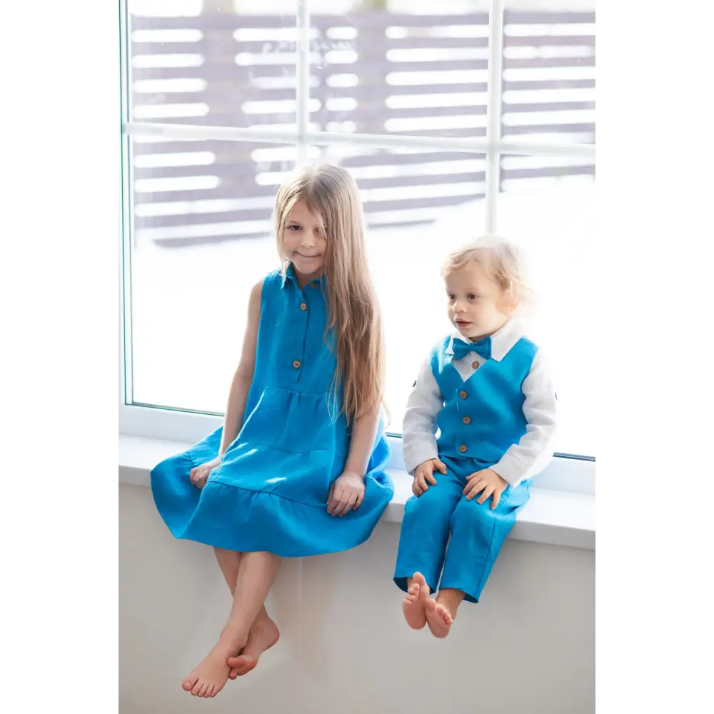 Baby Boys Linen Christening Outfit - Bright Blue - CHRISTENING TIME