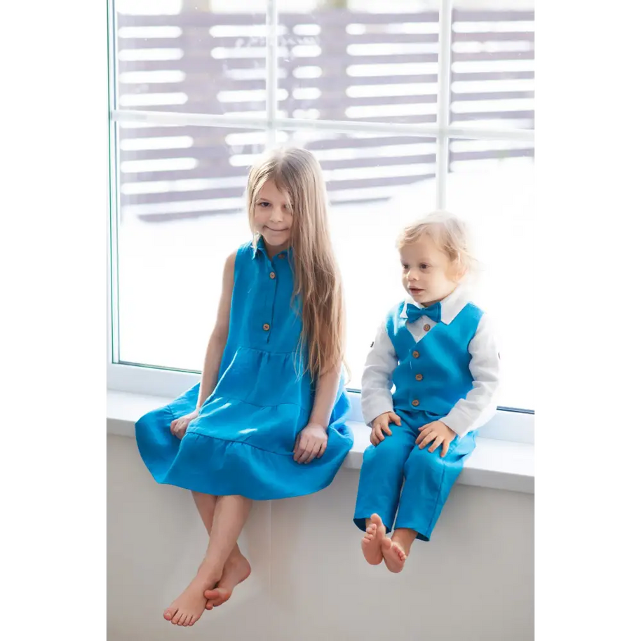 Baby Boys Linen Christening Outfit - Bright Blue - CHRISTENING TIME