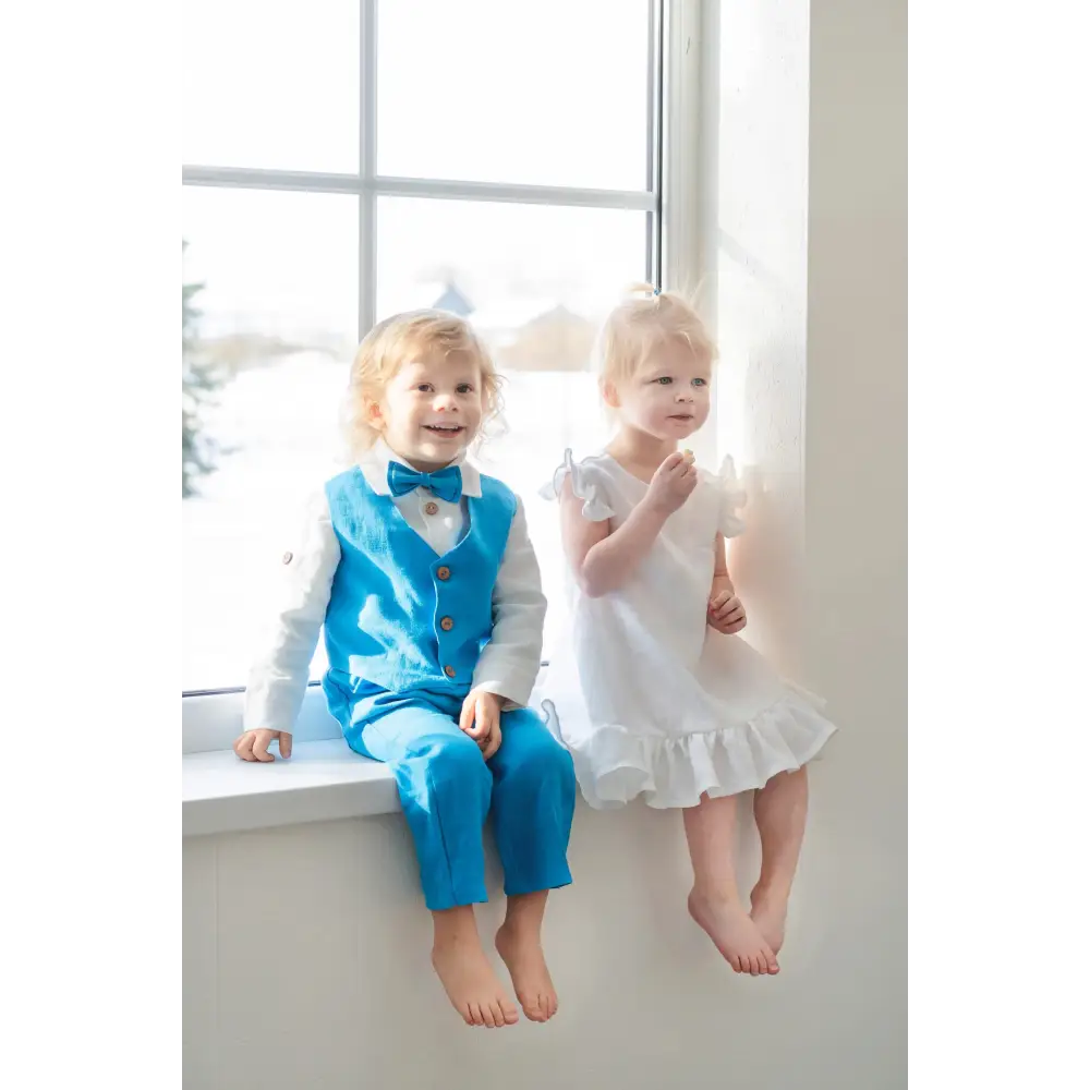 Baby Boys Linen Christening Outfit - Bright Blue - CHRISTENING TIME