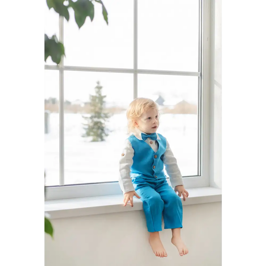 Baby Boys Linen Christening Outfit - Bright Blue - CHRISTENING TIME