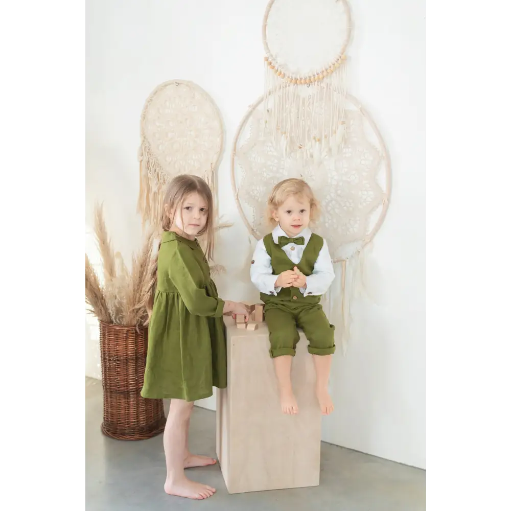 Baby Boys Linen Christening Outfit - Forest Green - CHRISTENING TIME