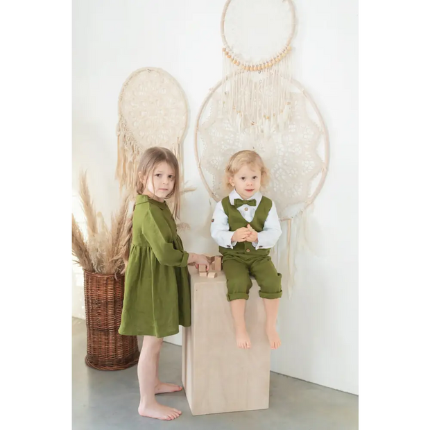 Baby Boys Linen Christening Outfit - Forest Green - CHRISTENING TIME