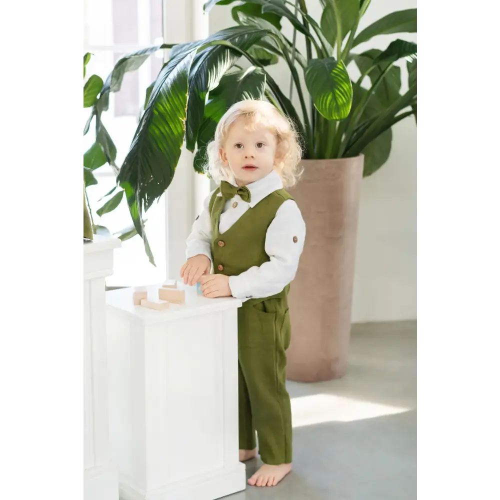 Baby Boys Linen Christening Outfit - Forest Green - CHRISTENING TIME
