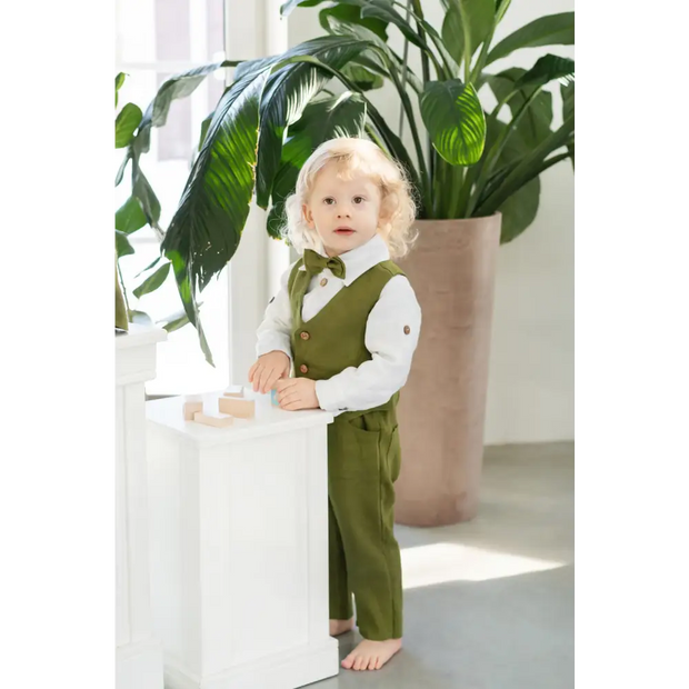 Baby Boys Linen Christening Outfit - Forest Green - CHRISTENING TIME