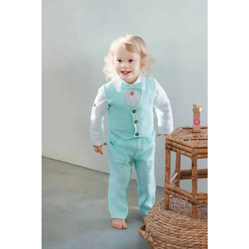 Baby Boys Linen Christening Outfit - Mint - CHRISTENING TIME