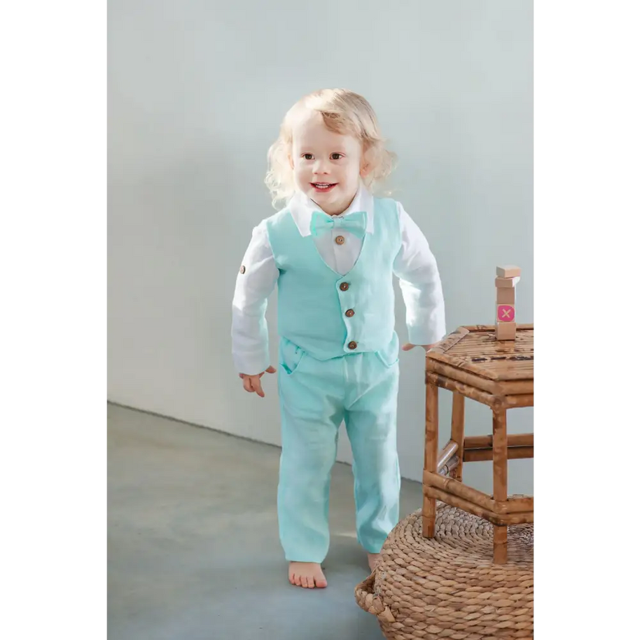 Baby Boys Linen Christening Outfit - Mint - CHRISTENING TIME