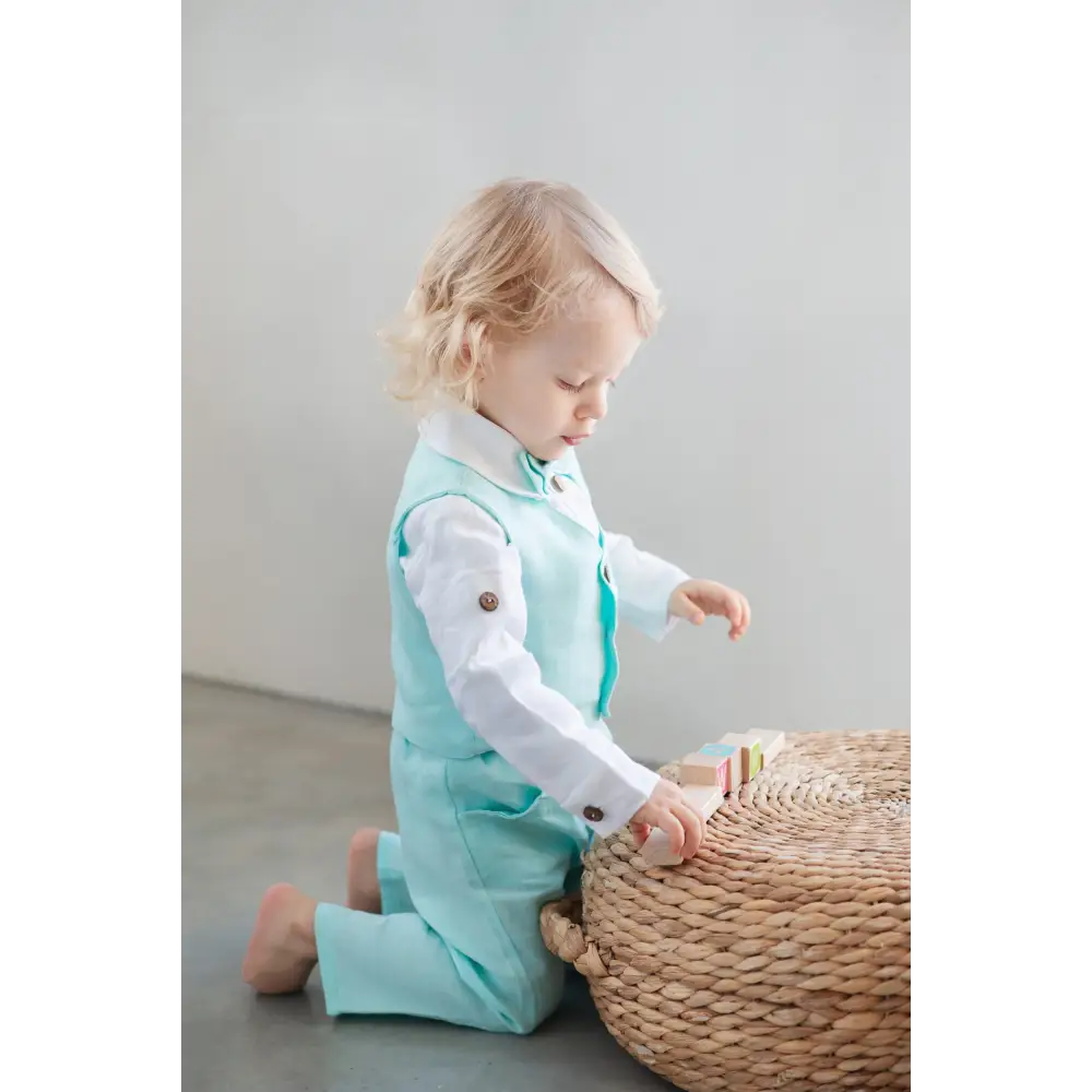 Baby Boys Linen Christening Outfit - Mint - CHRISTENING TIME