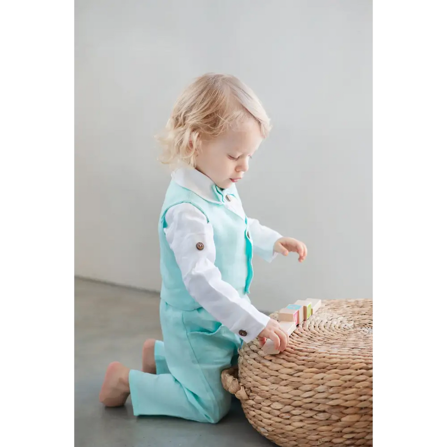Baby Boys Linen Christening Outfit - Mint - CHRISTENING TIME