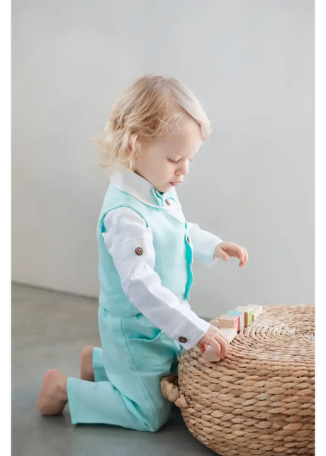 Baby Boys Linen Christening Outfit - Mint - CHRISTENING TIME