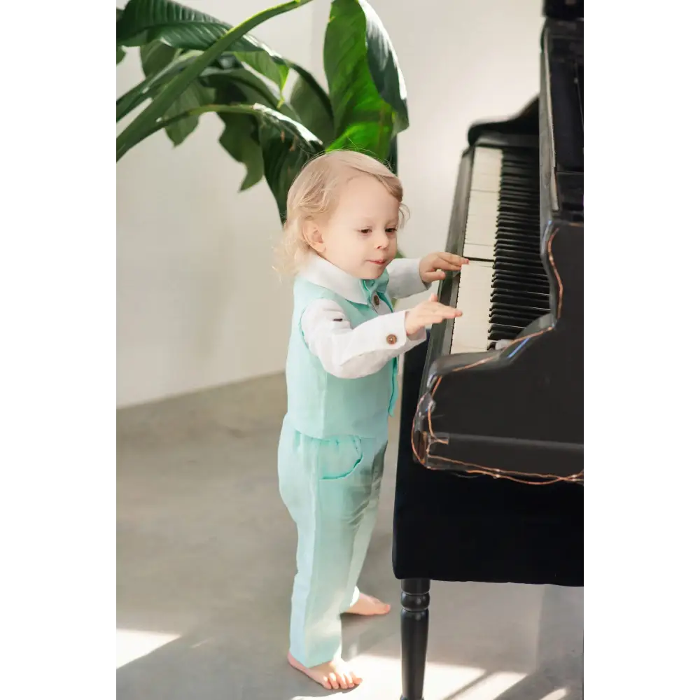 Baby Boys Linen Christening Outfit - Mint - CHRISTENING TIME