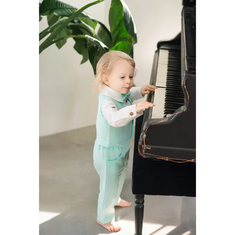 Baby Boys Linen Christening Outfit - Mint - CHRISTENING TIME