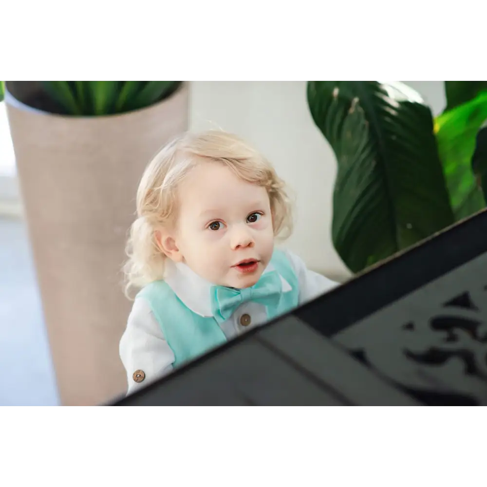 Baby Boys Linen Christening Outfit - Mint - CHRISTENING TIME