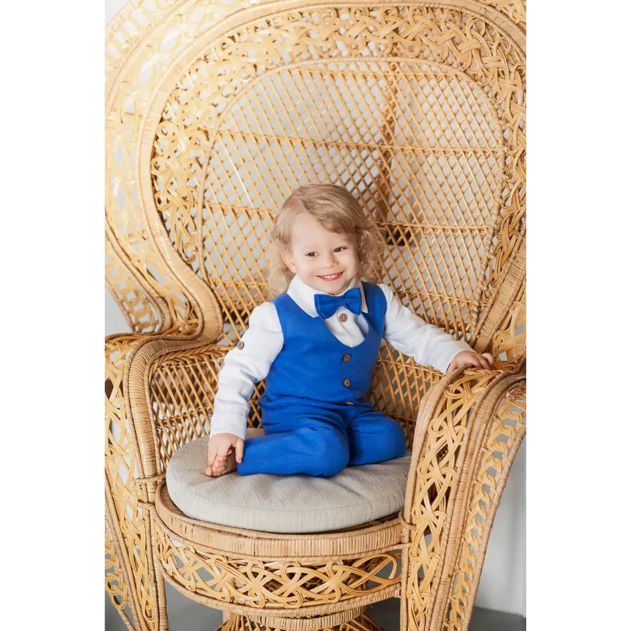 Baby Boys Linen Christening Outfit - Royal Blue - CHRISTENING TIME