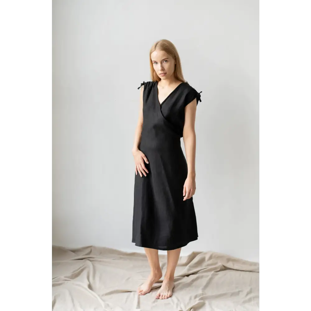 Black Elegant Linen Dress - One Size - Dresses
