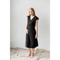 Black Elegant Linen Dress - One Size - Dresses