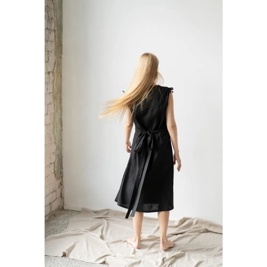 Black Elegant Linen Dress - One Size - Dresses