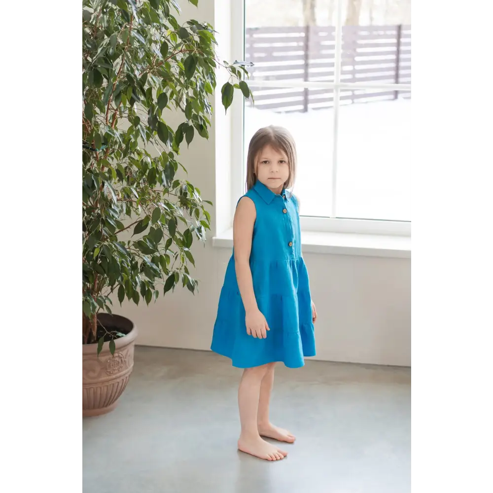 Blue Linen Dress for Little Princess - Dresses