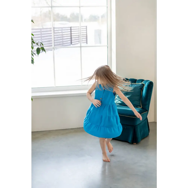 Blue Linen Dress for Little Princess - Dresses