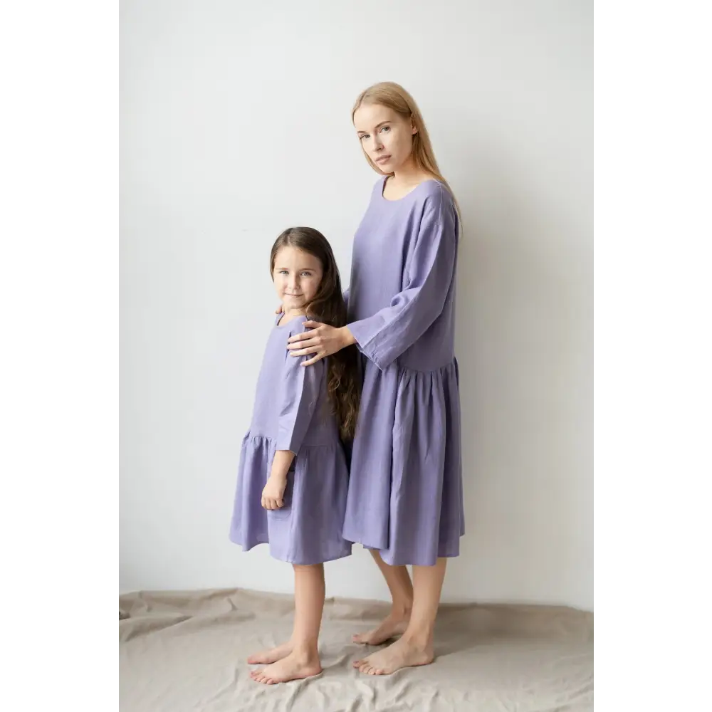 Cute Lilac Color Linen Dress - Dresses