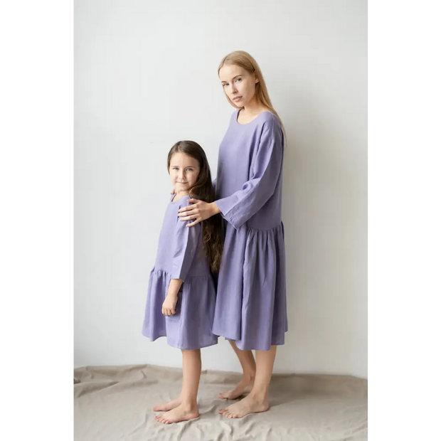 Cute Lilac Color Linen Dress - Dresses