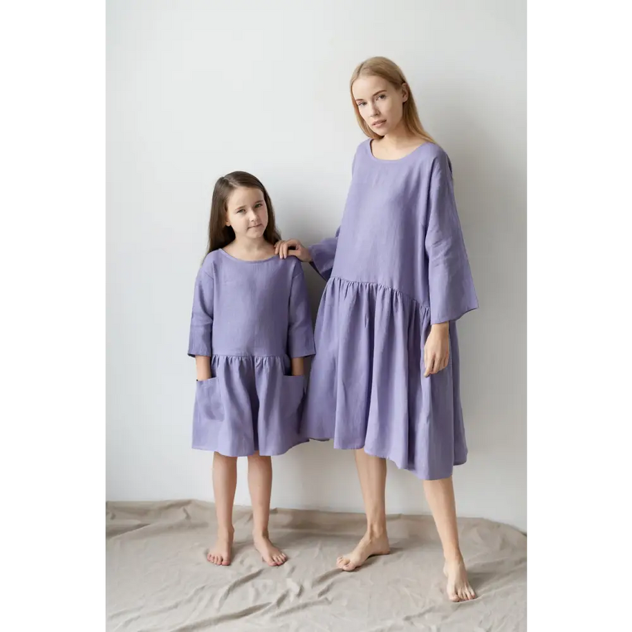 Cute Lilac Color Linen Dress - Dresses