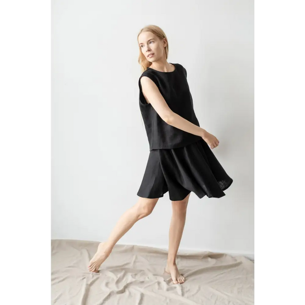 Elegant Black Linen Blouse - One Size - Blouses