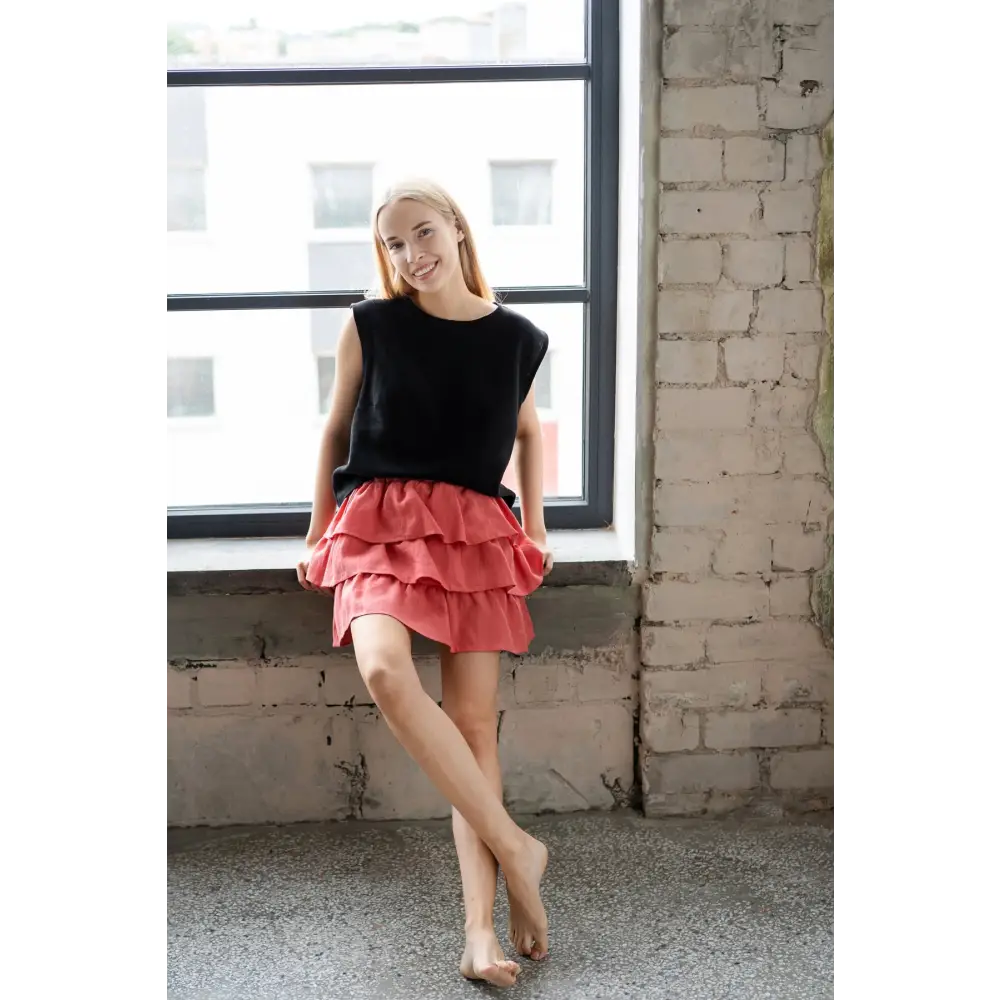 Elegant Black Linen Blouse - One Size - Blouses