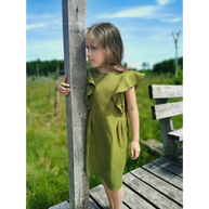 Girl Green Color Linen Sleeveless Dress - Dresses