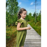 Girl Green Color Linen Sleeveless Dress - Dresses