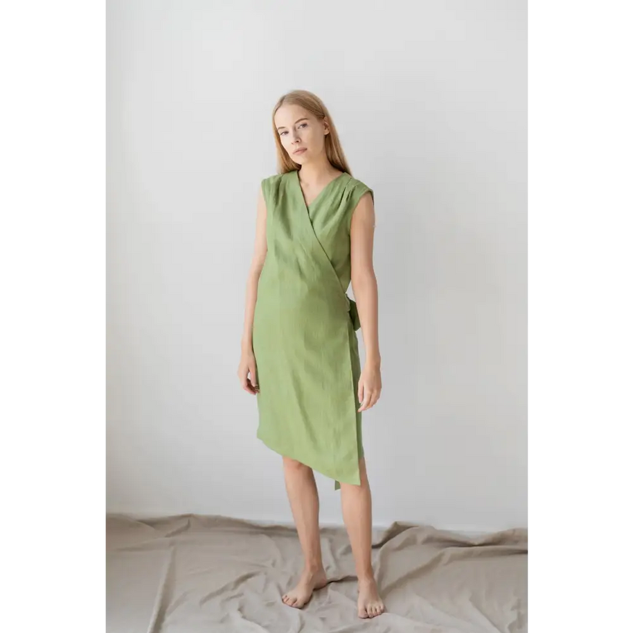 fern green color dress Maritza Dress, Textured Organic Poplin, Fern 1X / Fern