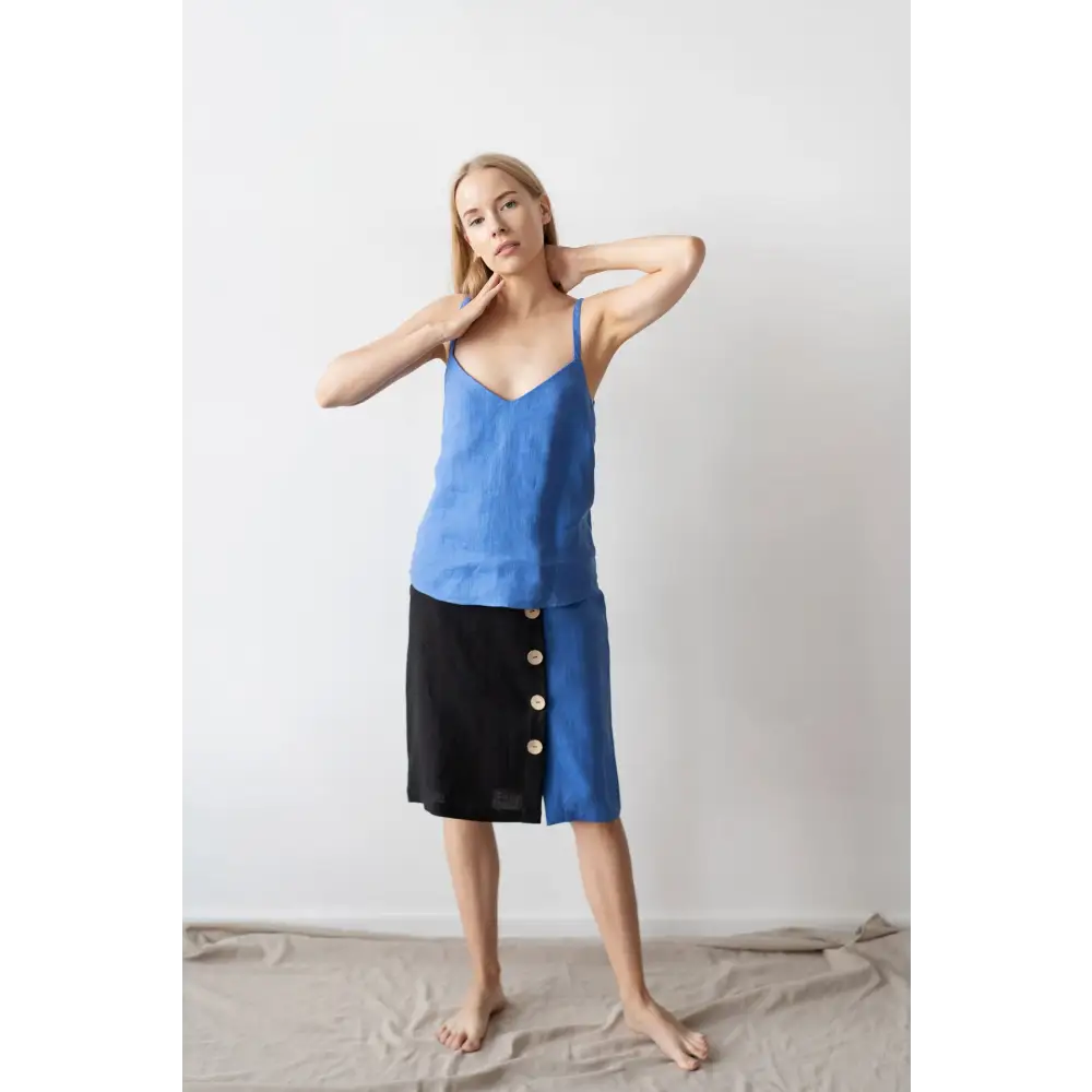 High Waist Two Colors Linen Midi Pencil Skirt - One Size - Skirts