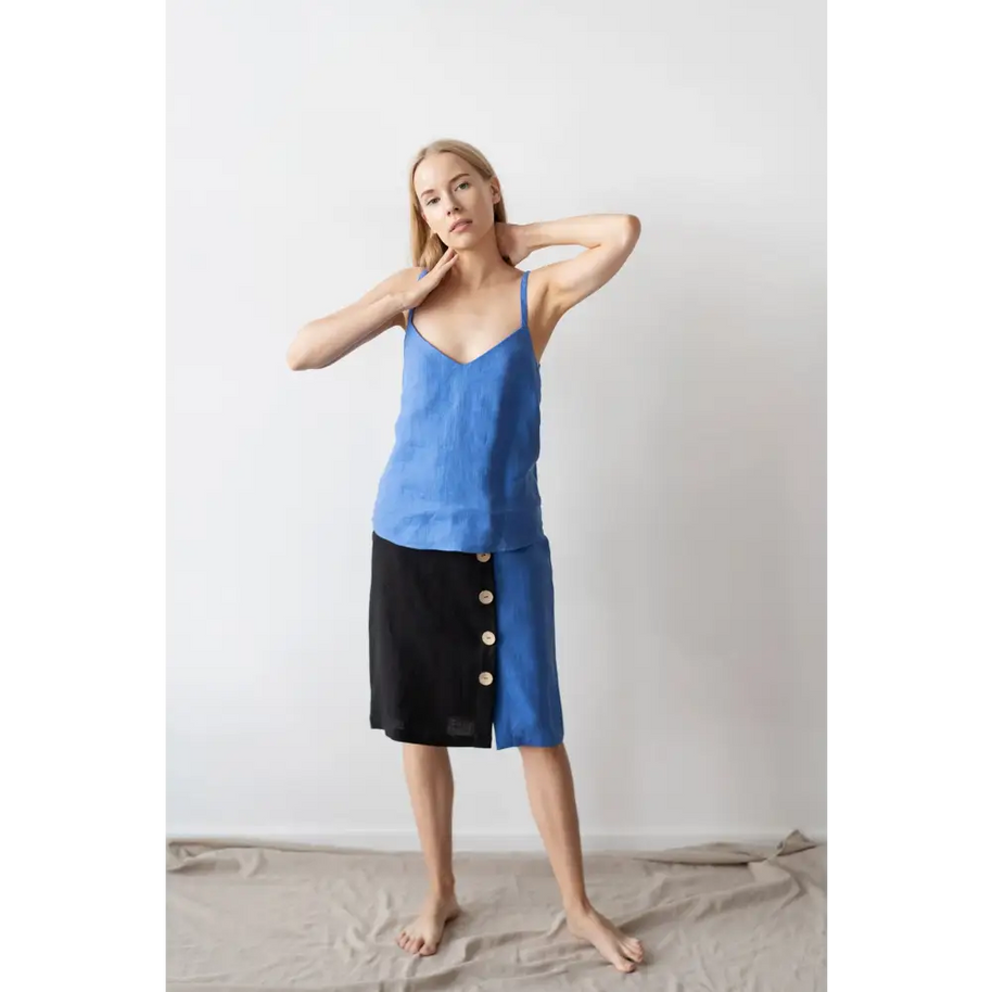 High Waist Two Colors Linen Midi Pencil Skirt - One Size - Skirts