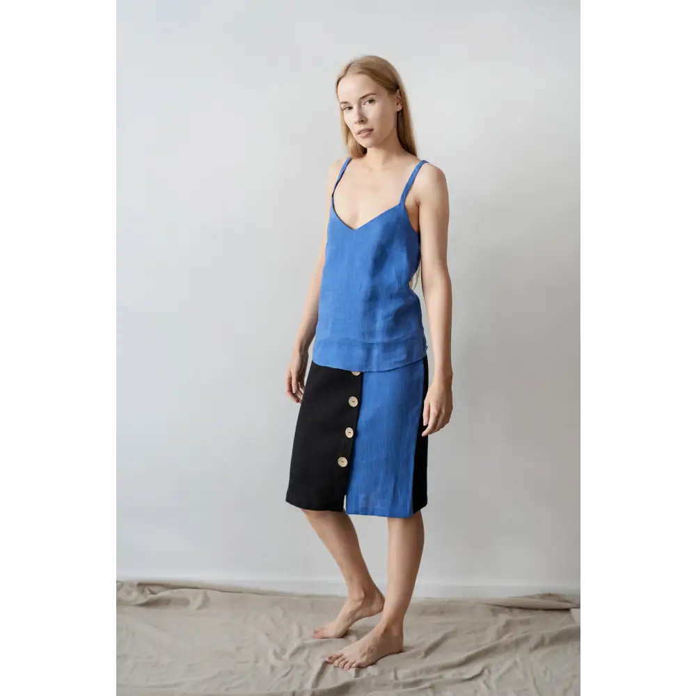 High Waist Two Colors Linen Midi Pencil Skirt - One Size - Skirts