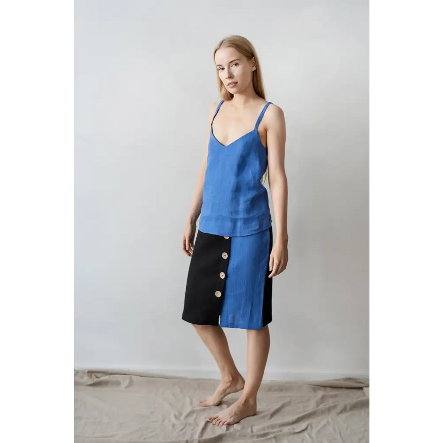 High Waist Two Colors Linen Midi Pencil Skirt - One Size - Skirts