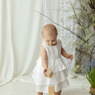 Vestido de Niña de Lino Puro para Ocasiones Especiales con Volantes y Alas