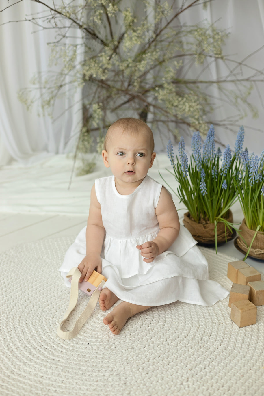Vestido de Niña de Lino Puro para Ocasiones Especiales con Volantes y Alas