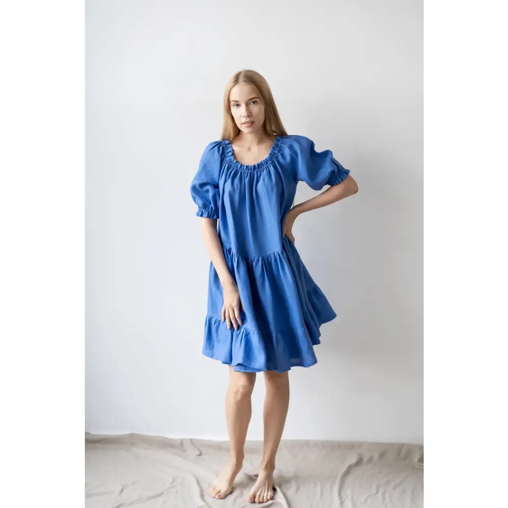 Linen Dress Bare Shoulders - One Size - Dresses