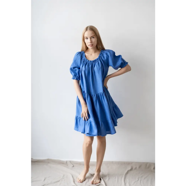 Linen Dress Bare Shoulders - One Size - Dresses