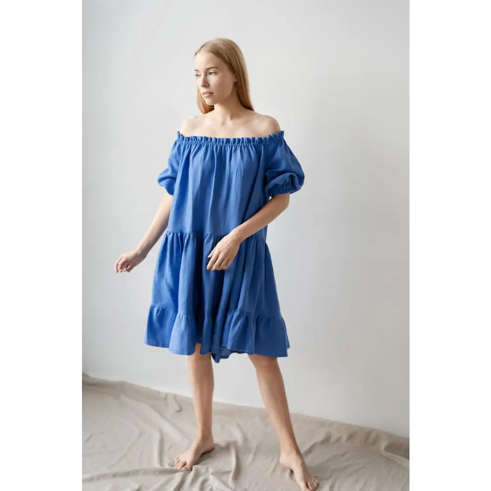 Linen Dress Bare Shoulders - One Size - Dresses