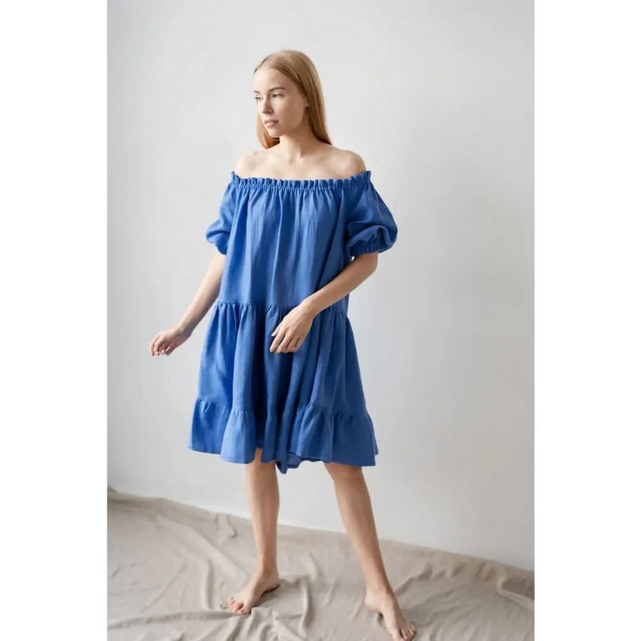 Linen Dress Bare Shoulders - One Size - Dresses