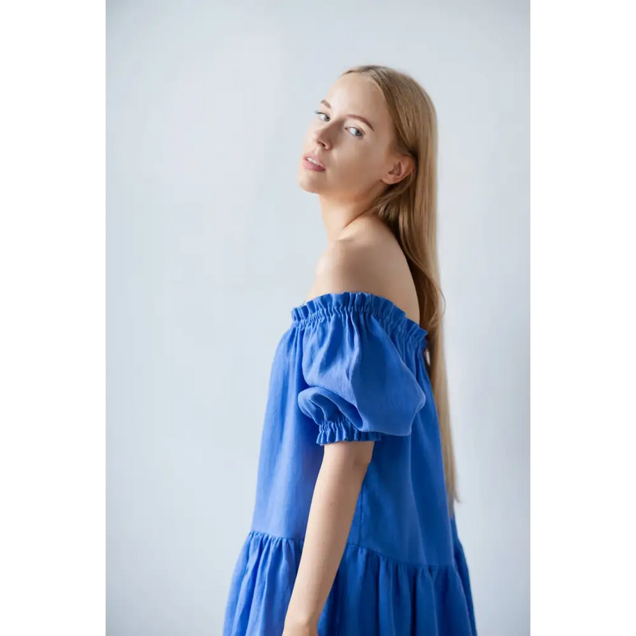 Linen Dress Bare Shoulders - One Size - Dresses