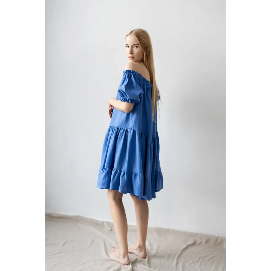 Linen Dress Bare Shoulders - One Size - Dresses