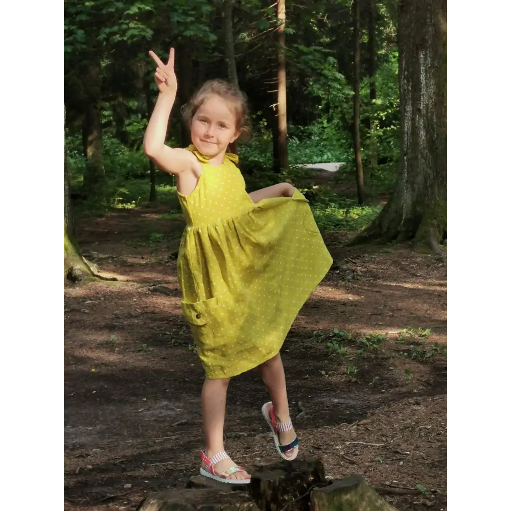 Linen Dress with Little Spots and Big Pockets - Dresses