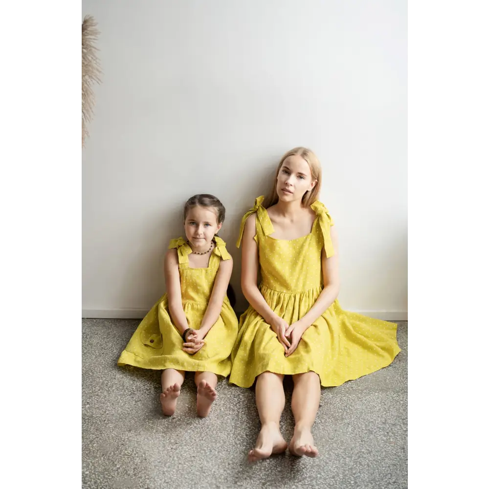 Linen Dress with Little Spots and Big Pockets - Dresses