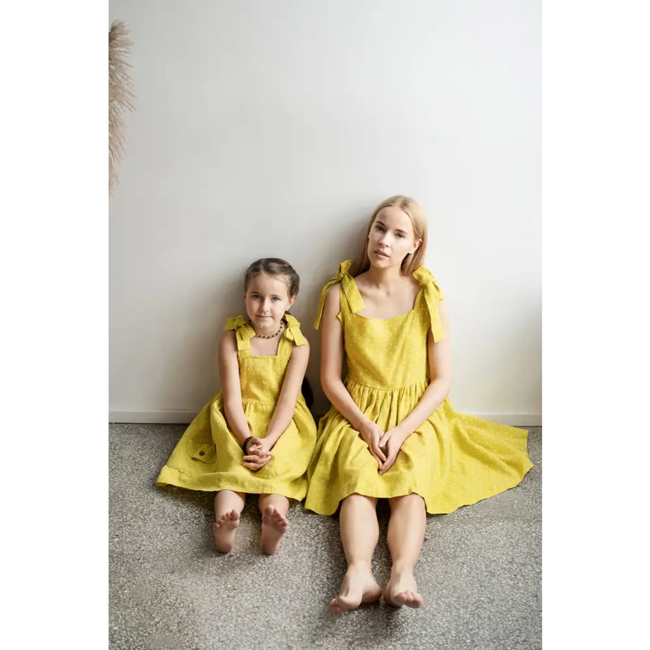 Linen Dress with Little Spots and Big Pockets - Dresses