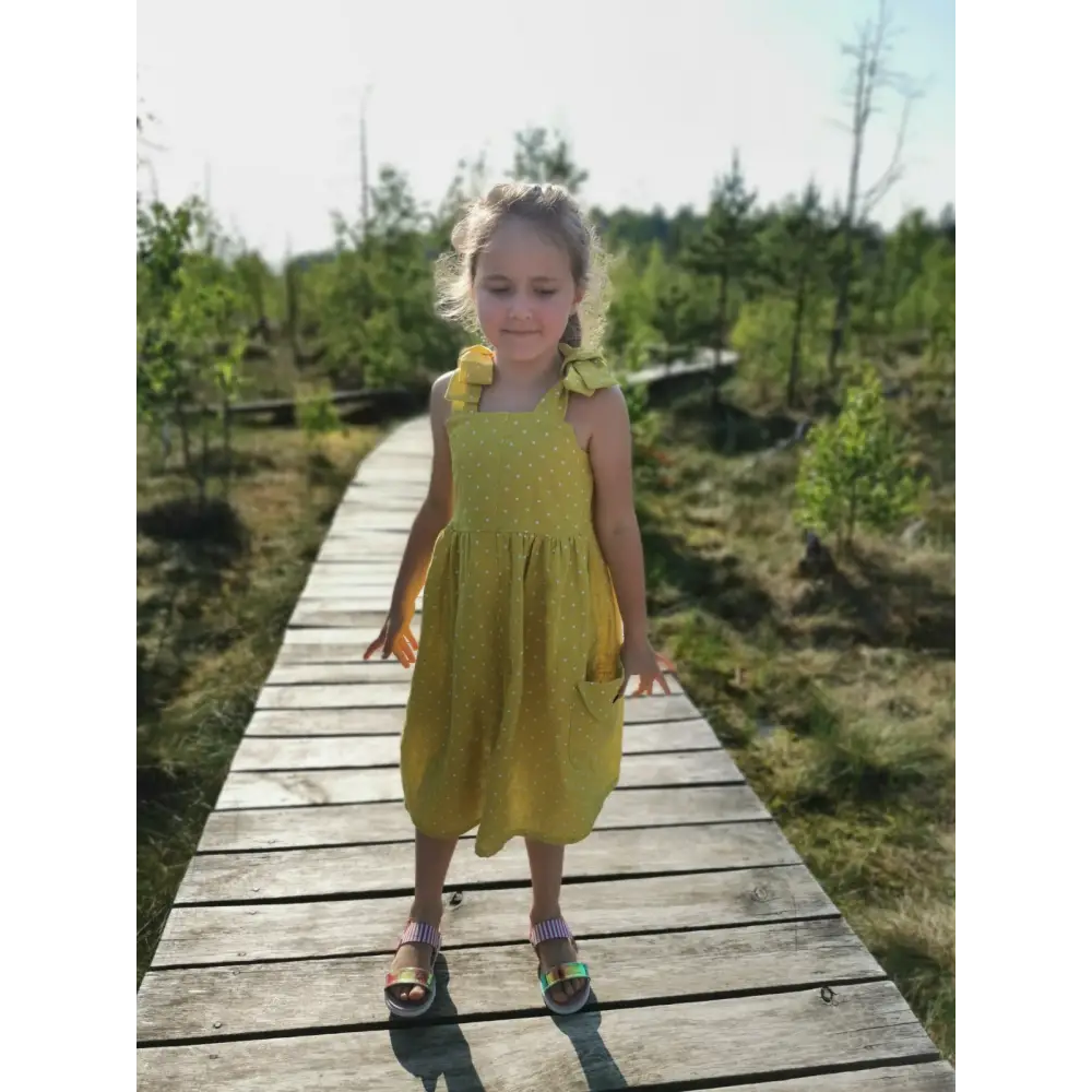 Linen Dress with Little Spots and Big Pockets - Dresses