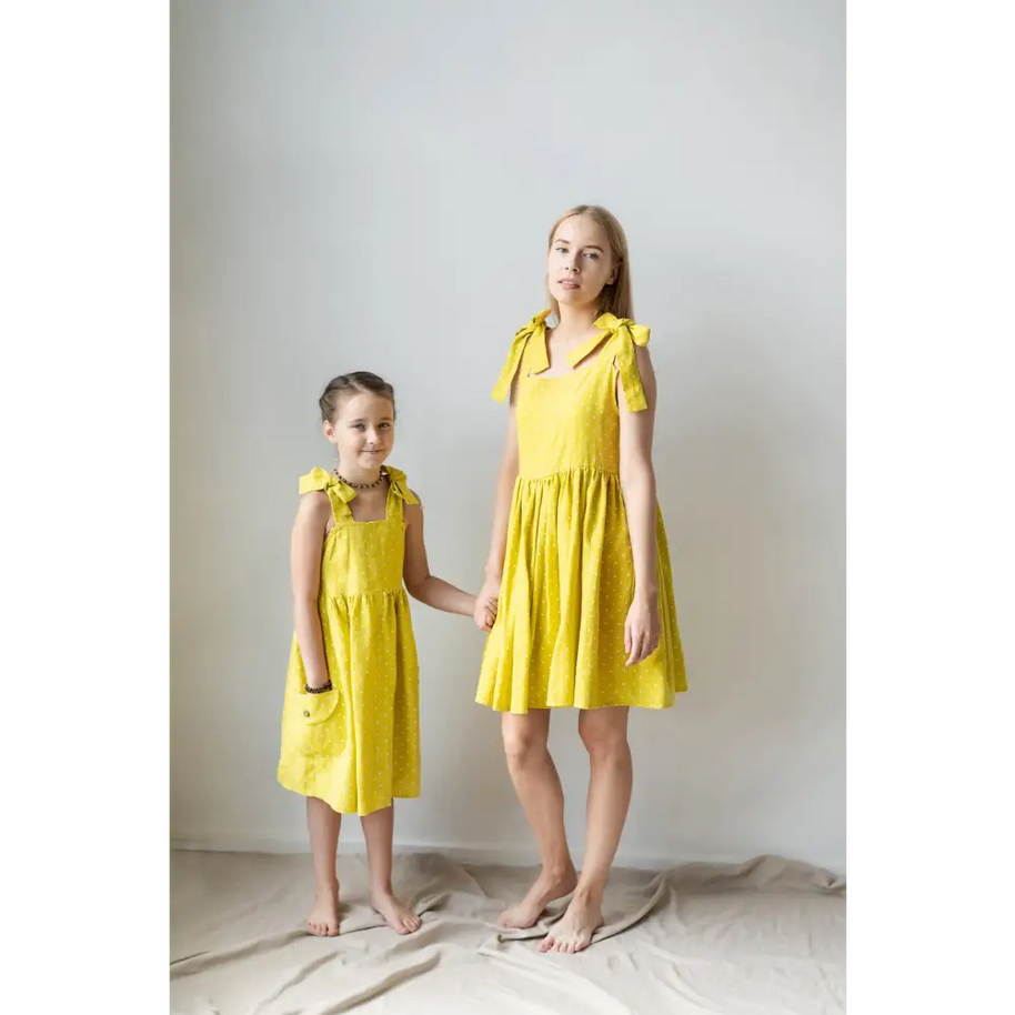Linen Dress with Little Spots and Big Pockets - Dresses